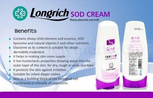 cheap  Longrich SOD Body Cream. buy and sale China, Europe, Turkey, German in wholesale prices Cameroon. FR: Le lait corporel SOD Longrich (enrichi en placenta de brebis et vitamine E) est un soin hydratant puissant conçu pour réparer, protéger et adoucir la peau. Il est réputé pour atténuer les vergetures, combattre les signes du vieillissement, et un